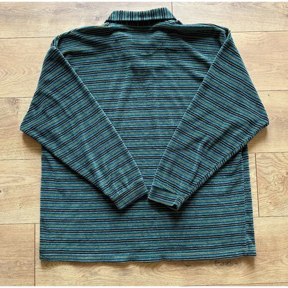 Vintage Metro One Green Blue Stripe Velour Quarter Zip Size Medium - Picture 2 of 10